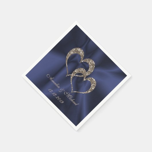 Serviette En Papier Parties scintillant brillant paillette deux coeurs (Coin)