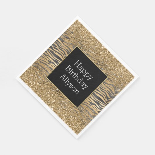 Serviette En Papier Parties scintillant brillante noire or Sparkle Zeb (Coin)