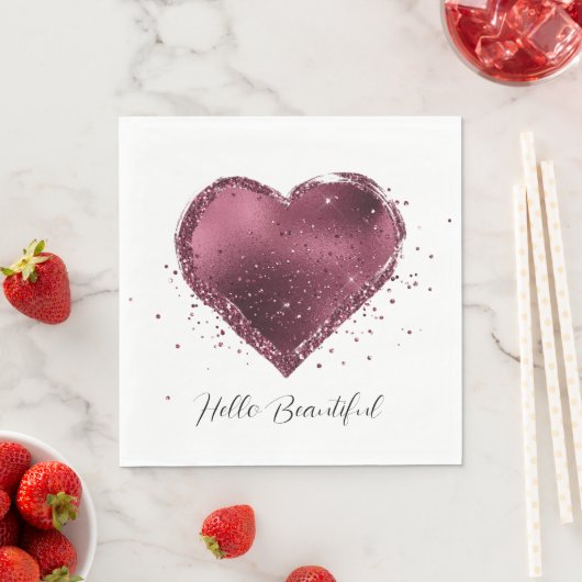 Serviette En Papier Parties scintillant cerise de Bourgogne étincelle (En situation)