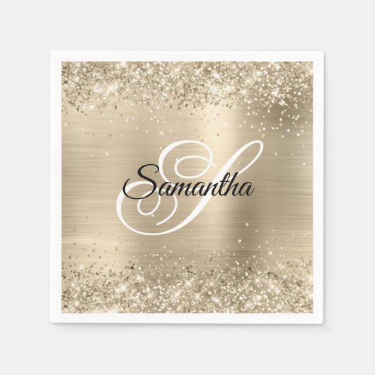 Serviette En Papier Parties scintillant Champagne Foil Fancy Monogramm (Devant)