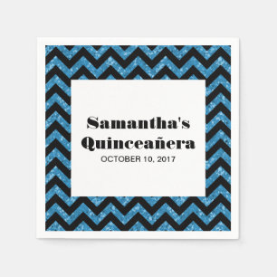 Serviette En Papier Parties scintillant Chevron bleu Quinceañera