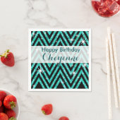 Serviette En Papier Parties scintillant Chevron Bling Glam | sarcelle (En situation)