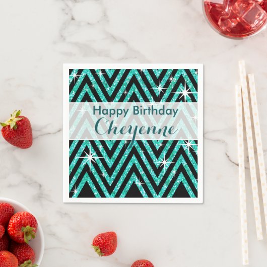Serviette En Papier Parties scintillant Chevron Bling Glam | sarcelle (En situation)