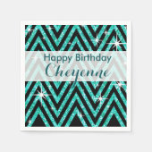 Serviette En Papier Parties scintillant Chevron Bling Glam | sarcelle (Devant)