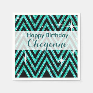 Serviette En Papier Parties scintillant Chevron Bling Glam   sarcelle