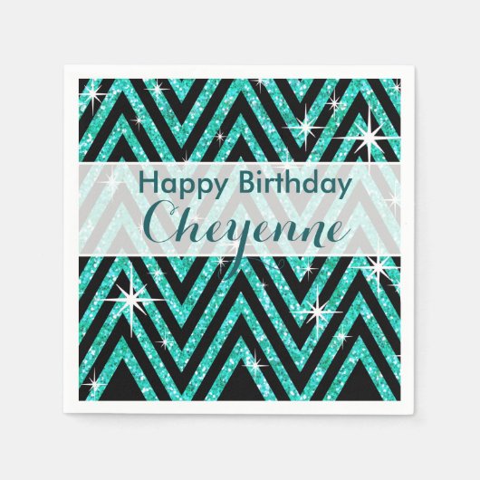 Serviette En Papier Parties scintillant Chevron Bling Glam | sarcelle (Devant)