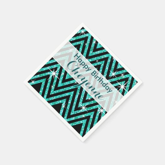 Serviette En Papier Parties scintillant Chevron Bling Glam | sarcelle (Coin)