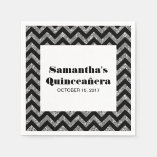 Serviette En Papier Parties scintillant Chevron en argent Quinceañera 