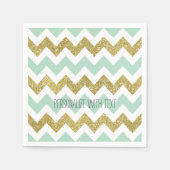 Serviette En Papier Parties scintillant Chevron Mint et Gold Faux (Devant)