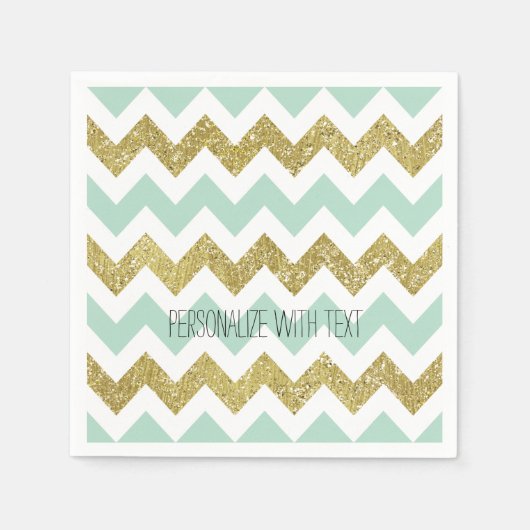 Serviette En Papier Parties scintillant Chevron Mint et Gold Faux (Devant)