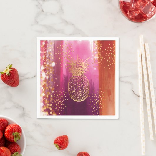 Serviette En Papier Parties scintillant d'ananas rose (En situation)