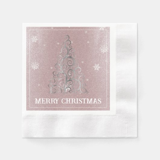 Serviette En Papier Parties scintillant d'arbre de Noël et flocons de (Devant)