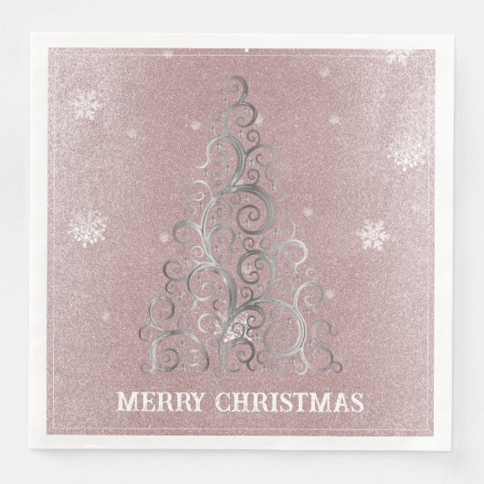Serviette En Papier Parties scintillant d'arbre de Noël et flocons de (Devant)