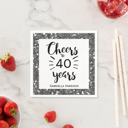 Serviette En Papier Parties scintillant d'argent 40e anniversaire (En situation)