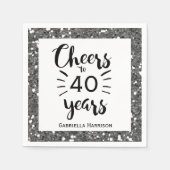 Serviette En Papier Parties scintillant d'argent 40e anniversaire (Devant)