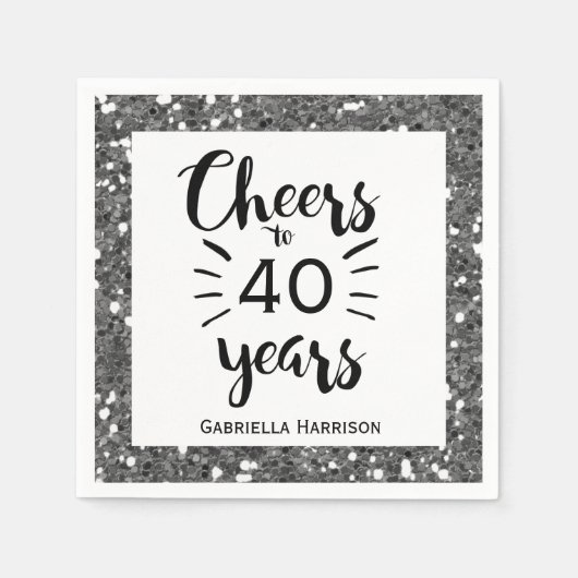 Serviette En Papier Parties scintillant d'argent 40e anniversaire (Devant)