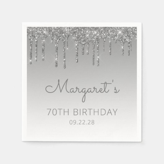 Serviette En Papier Parties scintillant d'argent 70e anniversaire (Devant)