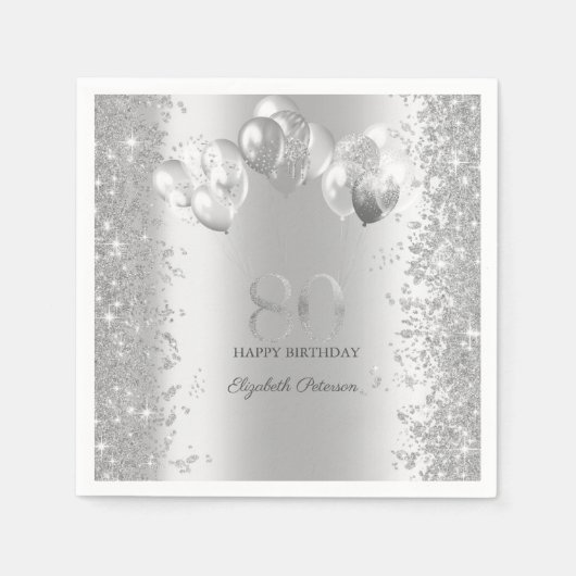 Serviette En Papier Parties scintillant d'argent Balloons Confetti 80e (Devant)