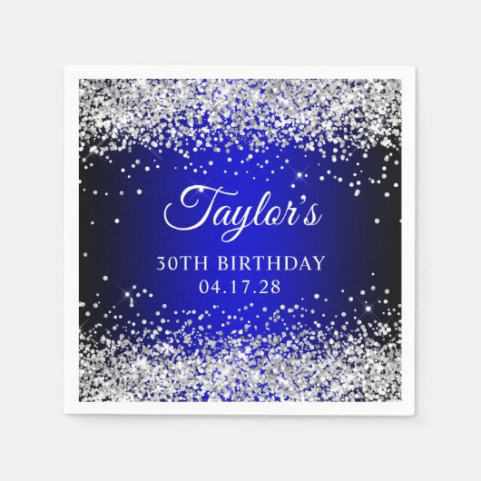 Serviette En Papier Parties scintillant d'argent Black Blue Ombre 30e (Devant)
