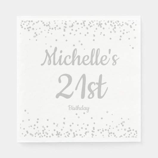 Serviette En Papier Parties scintillant d'argent blanc 21e anniversair (Devant)