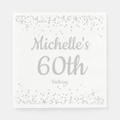 Serviette En Papier Parties scintillant d'argent blanc, 60e anniversai (Devant)