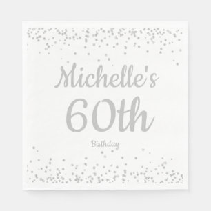 Serviette En Papier Parties scintillant d'argent blanc, 60e anniversai