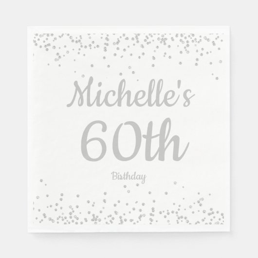 Serviette En Papier Parties scintillant d'argent blanc, 60e anniversai (Devant)