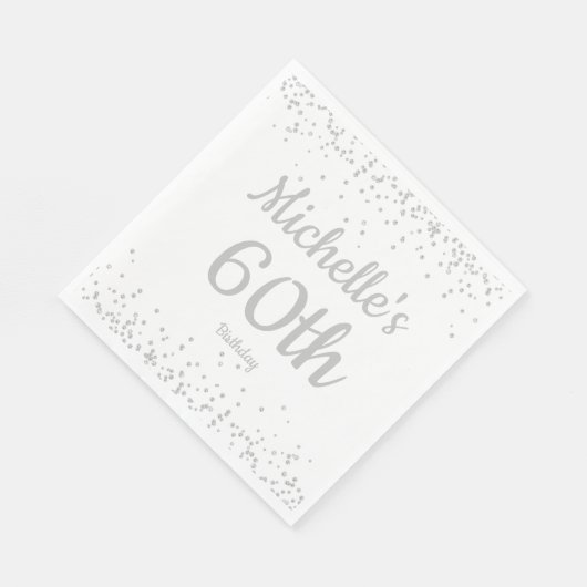 Serviette En Papier Parties scintillant d'argent blanc, 60e anniversai (Coin)