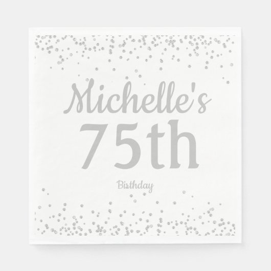 Serviette En Papier Parties scintillant d'argent blanc 75e anniversair (Devant)