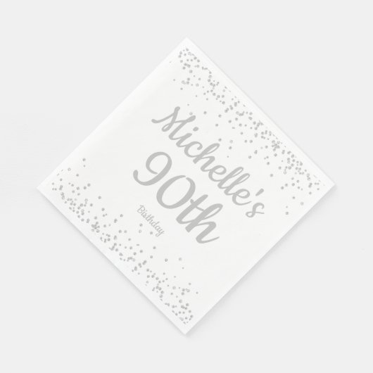 Serviette En Papier Parties scintillant d'argent blanc 90e anniversair (Coin)