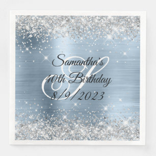Serviette En Papier Parties scintillant d'argent bleu clair huile 40e 