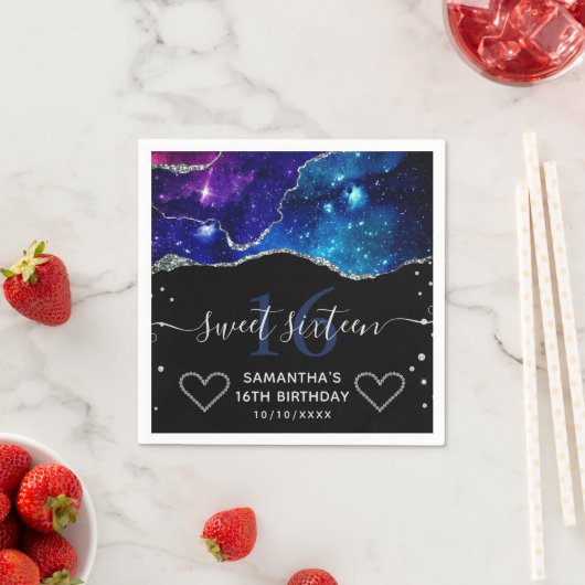 Serviette En Papier Parties scintillant d'argent bleu et violet Galaxy (En situation)