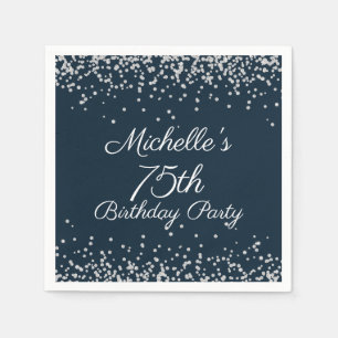 Serviette En Papier Parties scintillant d'argent bleu marine 75e fête 