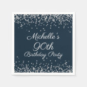 Serviette En Papier Parties scintillant d'argent bleu marine 90e fête  (Devant)