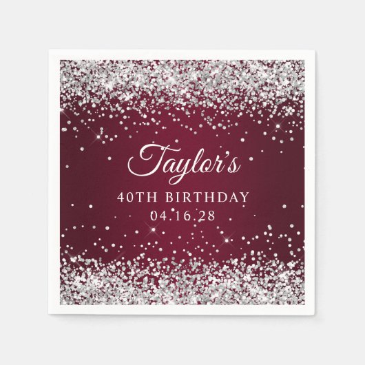 Serviette En Papier Parties scintillant d'argent Bourgogne Ombre 40e a (Devant)