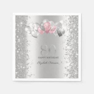 Serviette En Papier Parties scintillant d'argent Confetti Ballons rose
