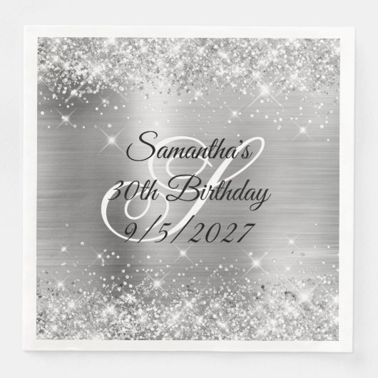 Serviette En Papier Parties scintillant d'argent et Foil 30e anniversa (Devant)
