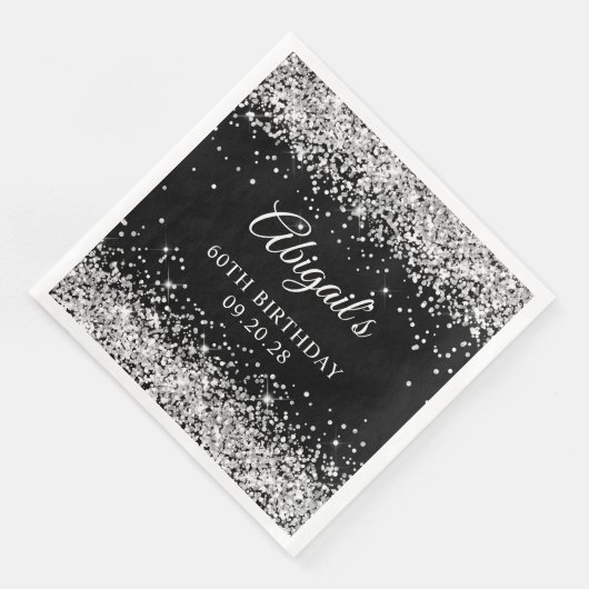 Serviette En Papier Parties scintillant d'argent et noir 60e anniversa (Coin)