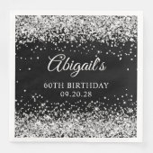 Serviette En Papier Parties scintillant d'argent et noir 60e anniversa (Devant)