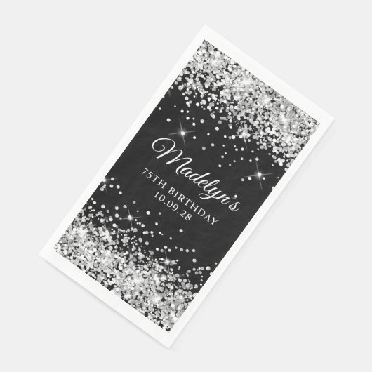 Serviette En Papier Parties scintillant d'argent et noir 75e anniversa (Coin)