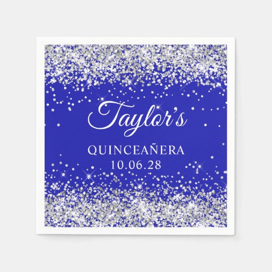 Serviette En Papier Parties scintillant d'argent et Royal Blue Quincea (Devant)