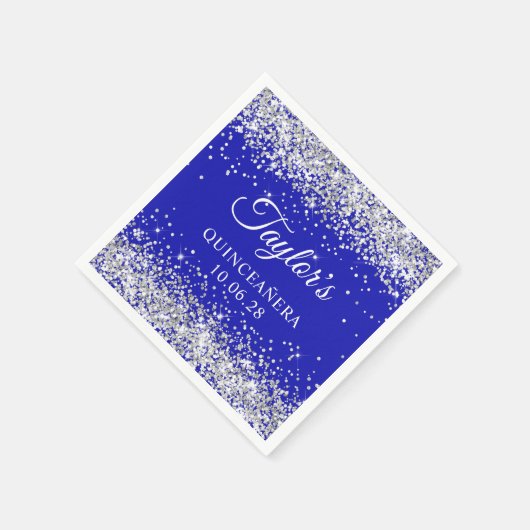 Serviette En Papier Parties scintillant d'argent et Royal Blue Quincea (Coin)