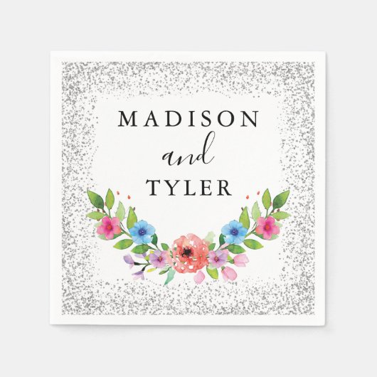 Serviette En Papier Parties scintillant d'argent étincelles Aquarelle  (Devant)