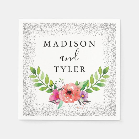 Serviette En Papier Parties scintillant d'argent étincelles Aquarelle  (Devant)