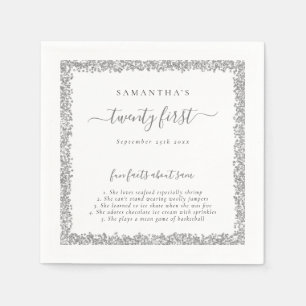 Serviette En Papier Parties scintillant d'argent Fun Facts Nom Date 21