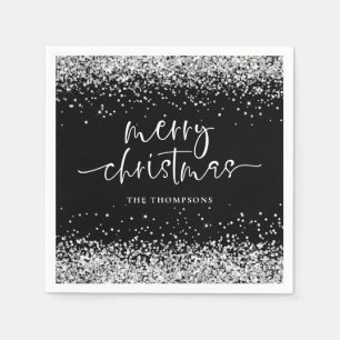 Serviette En Papier Parties scintillant d'argent Joyeux Noël fête Noir