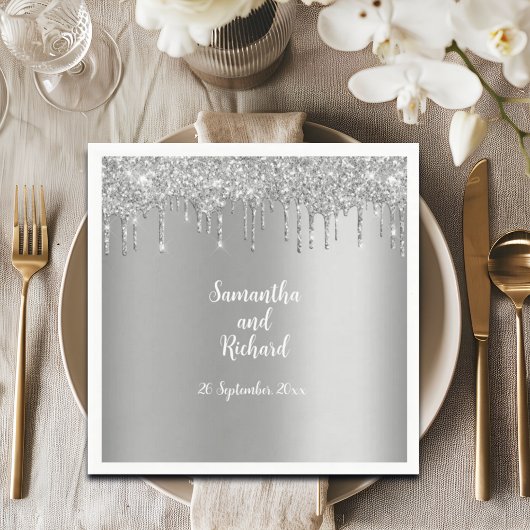 Serviette En Papier Parties scintillant d'argent Mariage métallique br