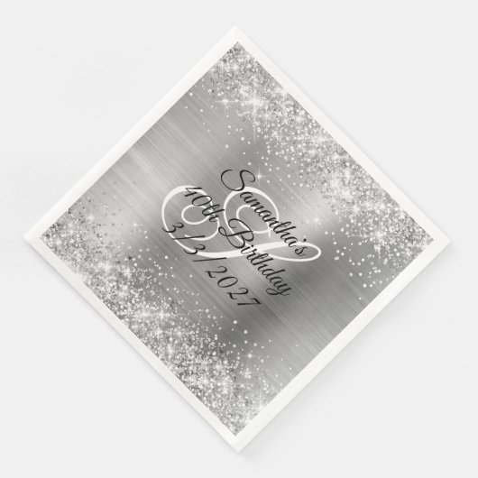 Serviette En Papier Parties scintillant d'argent mousseux et Foil 40e  (Coin)