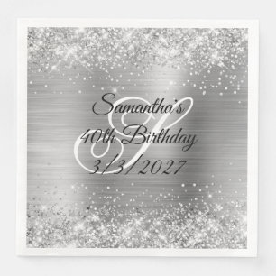 Serviette En Papier Parties scintillant d'argent mousseux et Foil 40e 