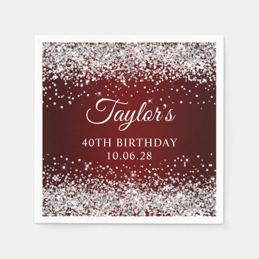 Serviette En Papier Parties scintillant d'argent noir rouge Ombre 40e  (Devant)